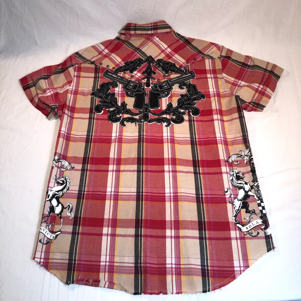 Men’s Bulzeye Black Label Plaid Button Up Short Sleeve Shirt Size XL - Picture 7 of 7
